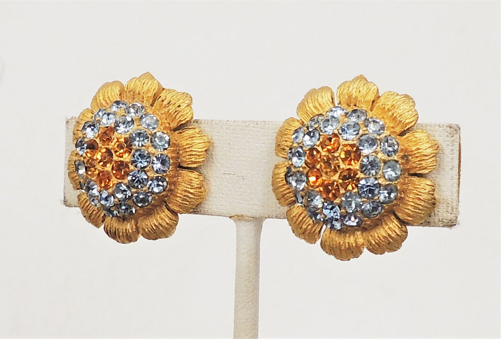 Thumbnail: Vintage Signed Hattie Carnegie Pave Flower Clip Earrings