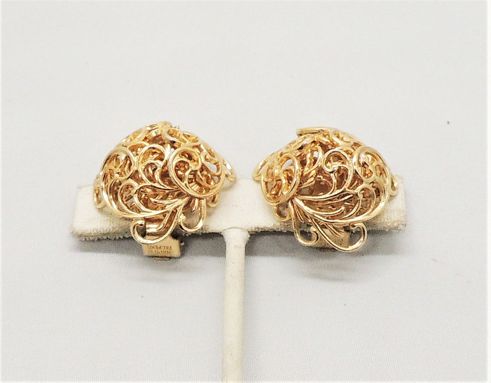 Thumbnail: Vintage Signed Napier "Golden Fern" Clip Earrings, 1966