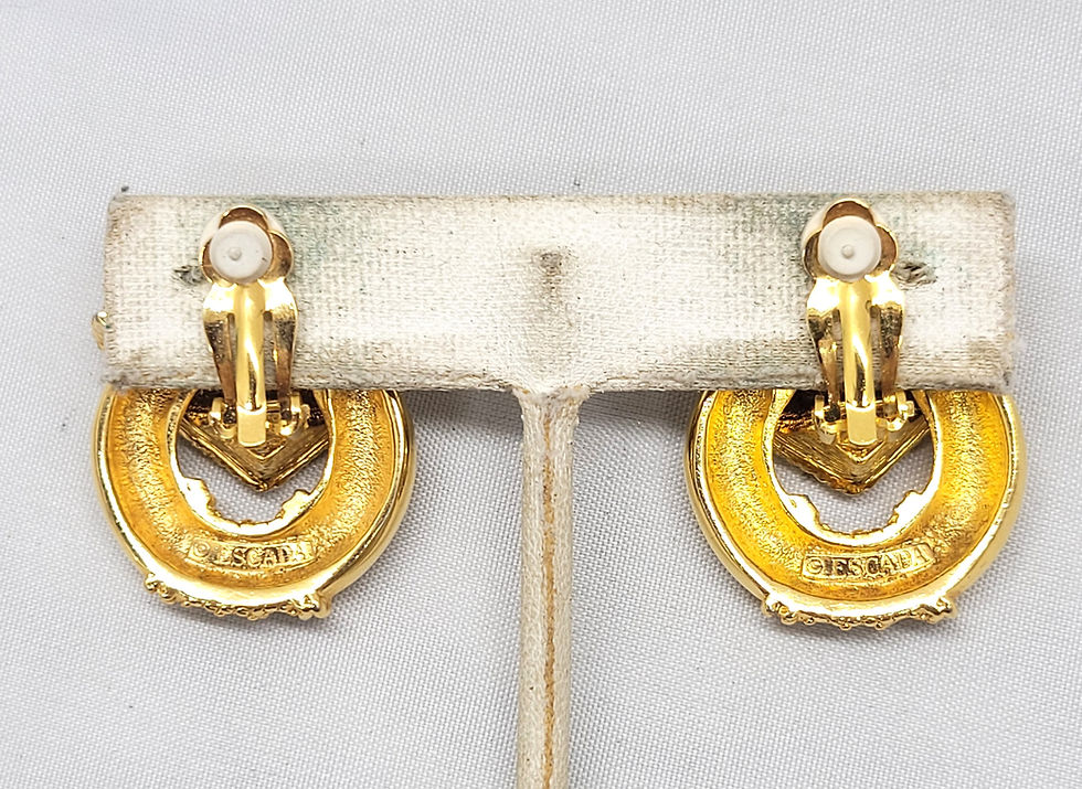 Thumbnail: Vintage Signed Escada Goldtone Rhinestone Heart Doorknocker Clip Earrings