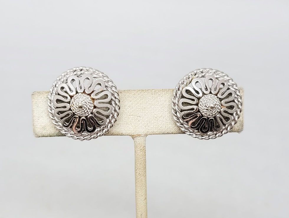 Thumbnail: Vintage Signed Boucher Rhodium Plated Round Domed Clip Earrings