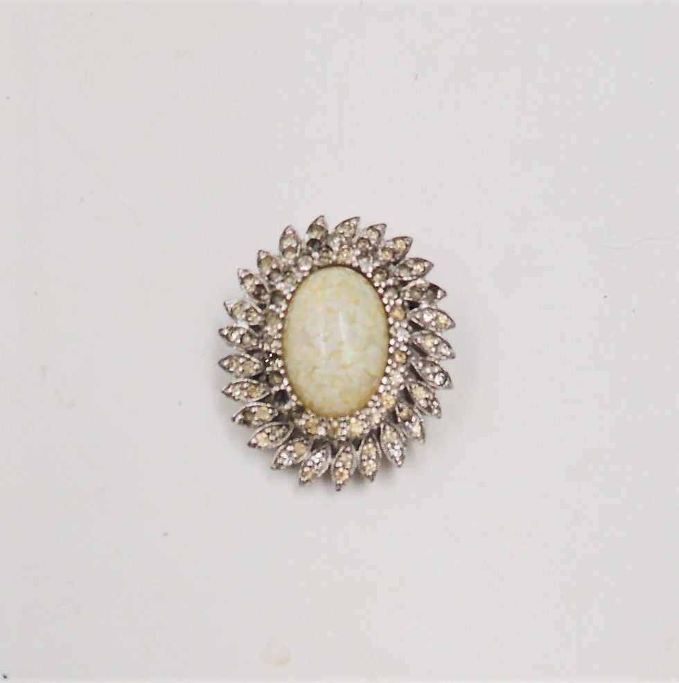 Thumbnail: 1960s Panetta Rhodium Plate Faux-Opal & Clear Rhinestone Brooch & Pendant