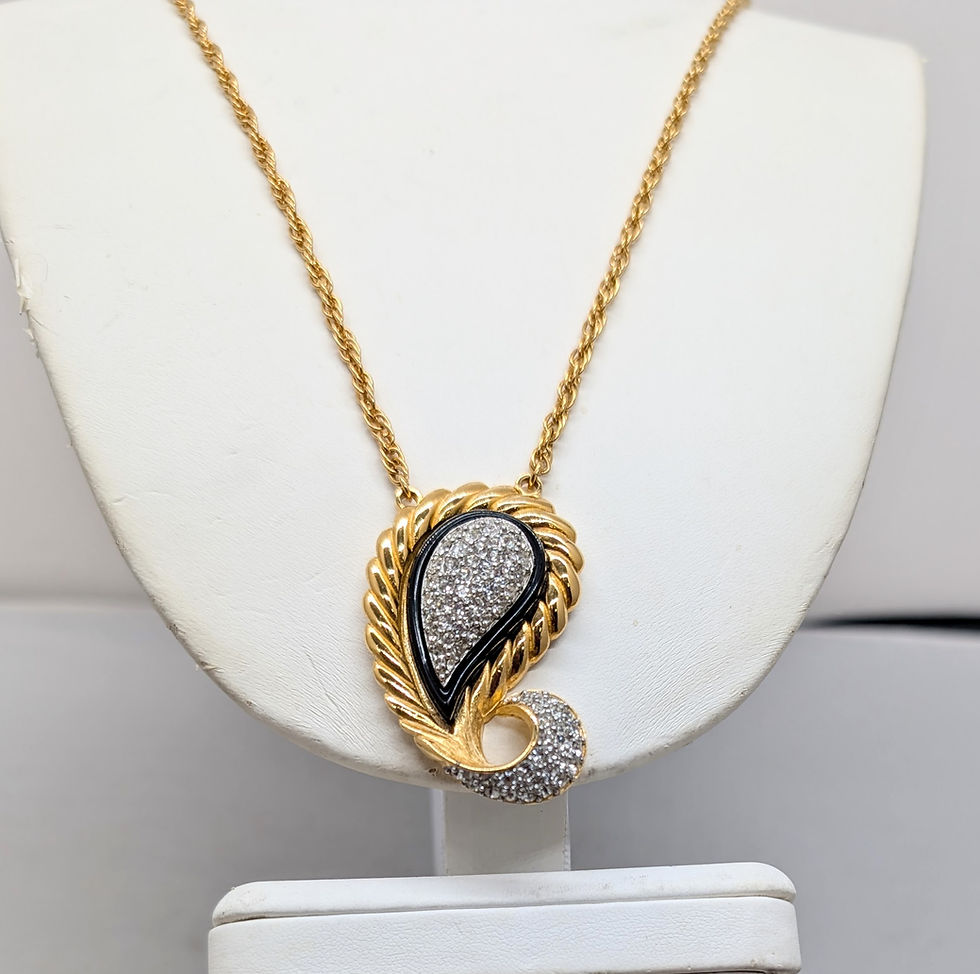 Thumbnail: Vintage Signed Givenchy 1978 Goldtone Paisley Pavé Rhinestone Pendant Necklace