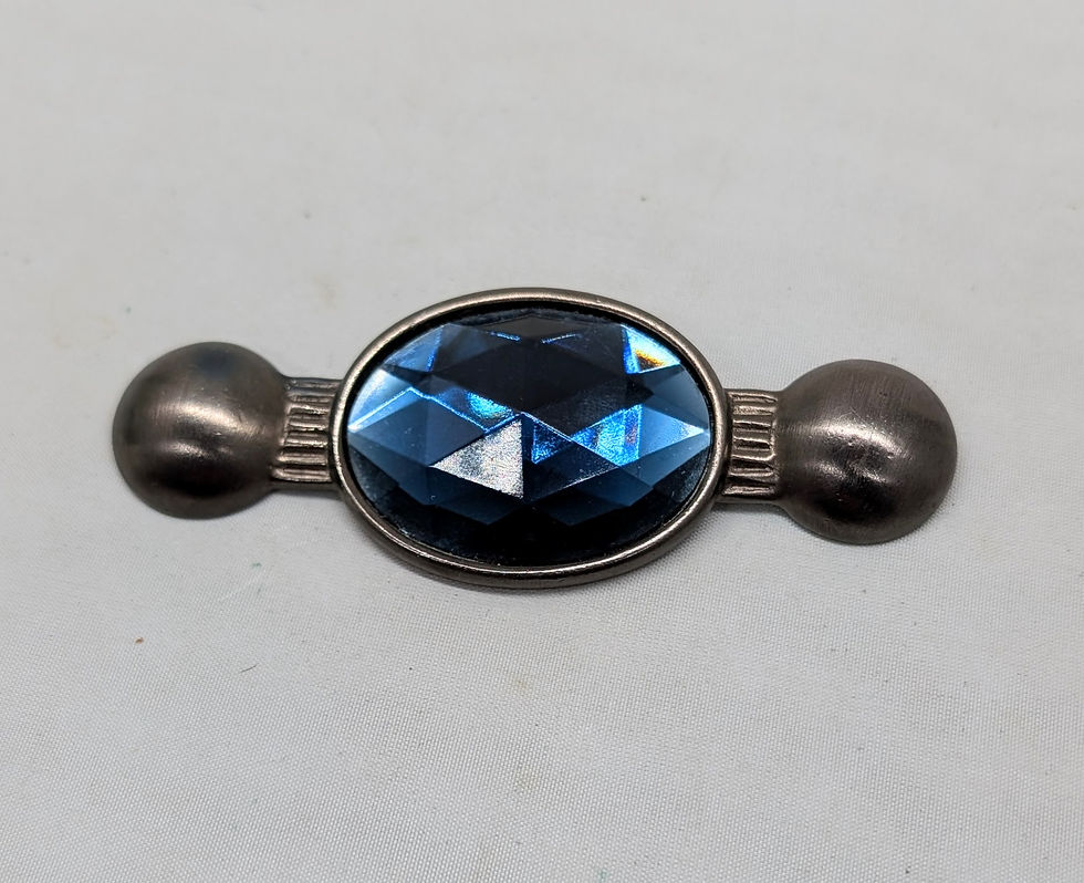 Thumbnail: Vintage 1980s Signed Ben Amun Blue Rhinestone Bar Brooch