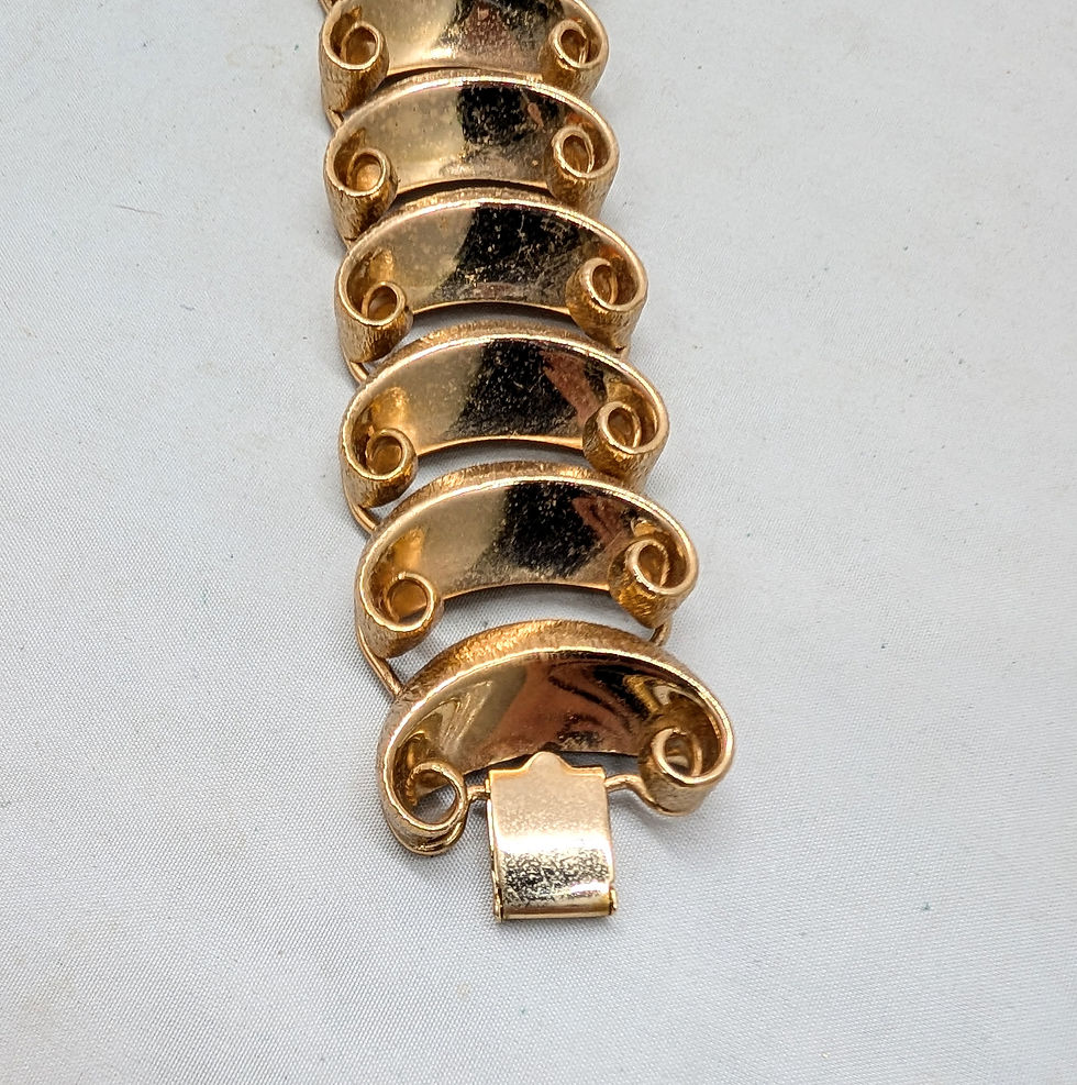 Thumbnail: Vintage 1950s Signed Napier Goldtone Textured Crescent Shaped Link Bracelet