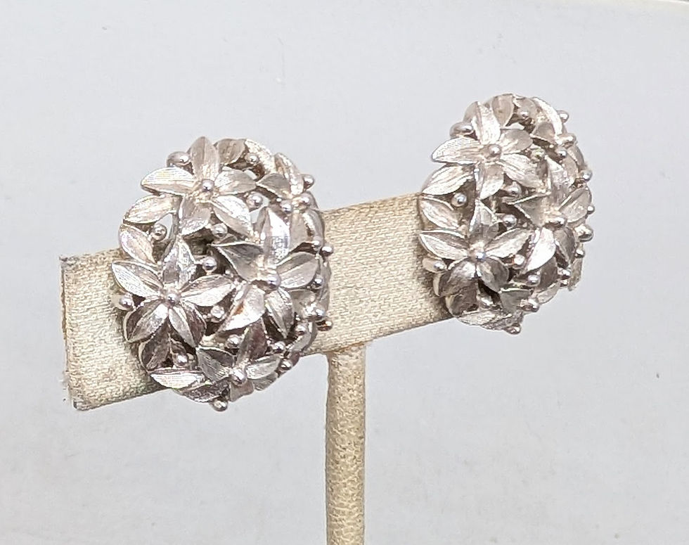 Thumbnail: Vintage 1960s Signed Trifari Round Domed Flower Clip Earrings