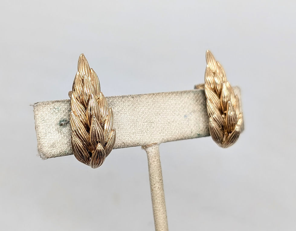 Thumbnail: Vintage 1950s Signed Napier Goldtone Over Sterling Wheat Sheaf Clip Earrings