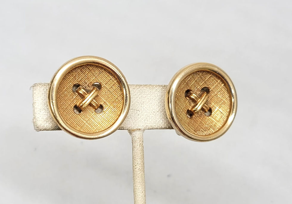 Thumbnail: Vintage 1950s Signed Boucher Goldtone Button Clip Earrings