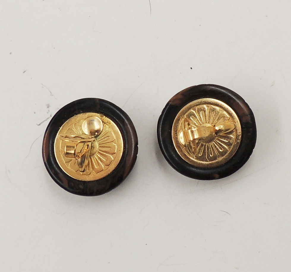 Thumbnail: Vintage 1970s Crown Trifari Brown Round Domed Maze Clip Earrings