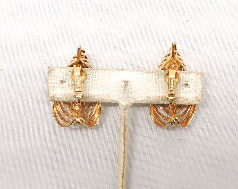 Thumbnail: Vintage Signed Napier Goldtone Leaf Clip Earrings, 1968