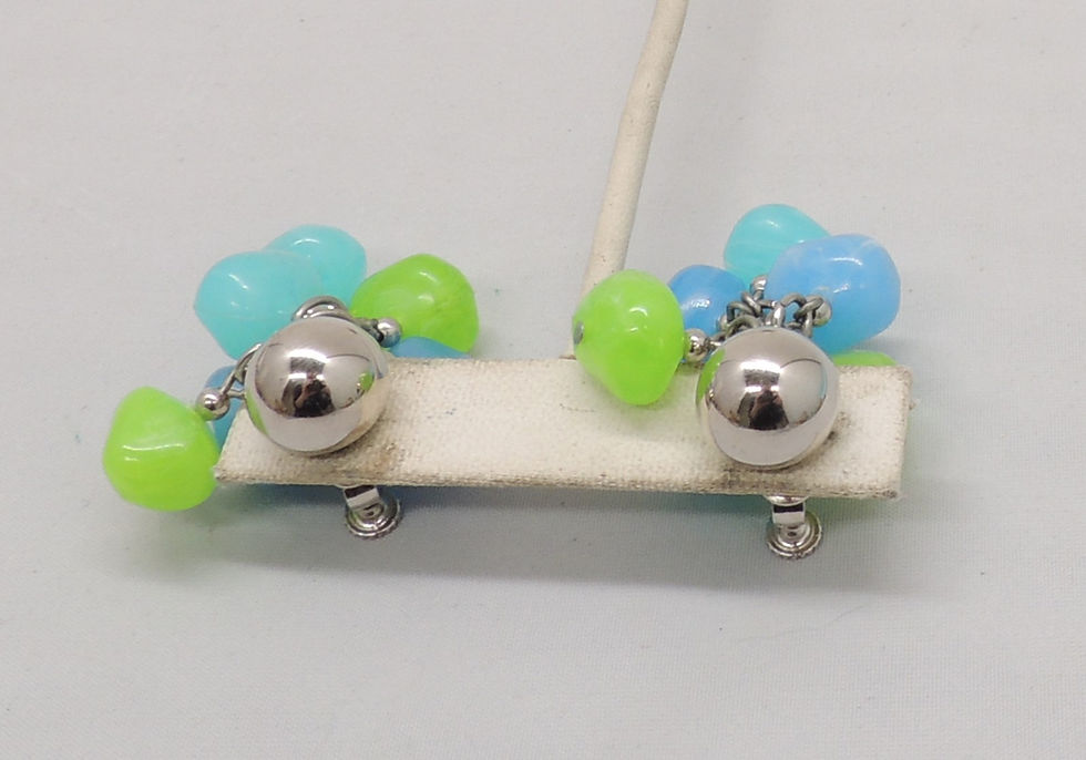 Thumbnail: Vintage 1960s Signed Napier Blue & Green Resin Drops Clip Earrings