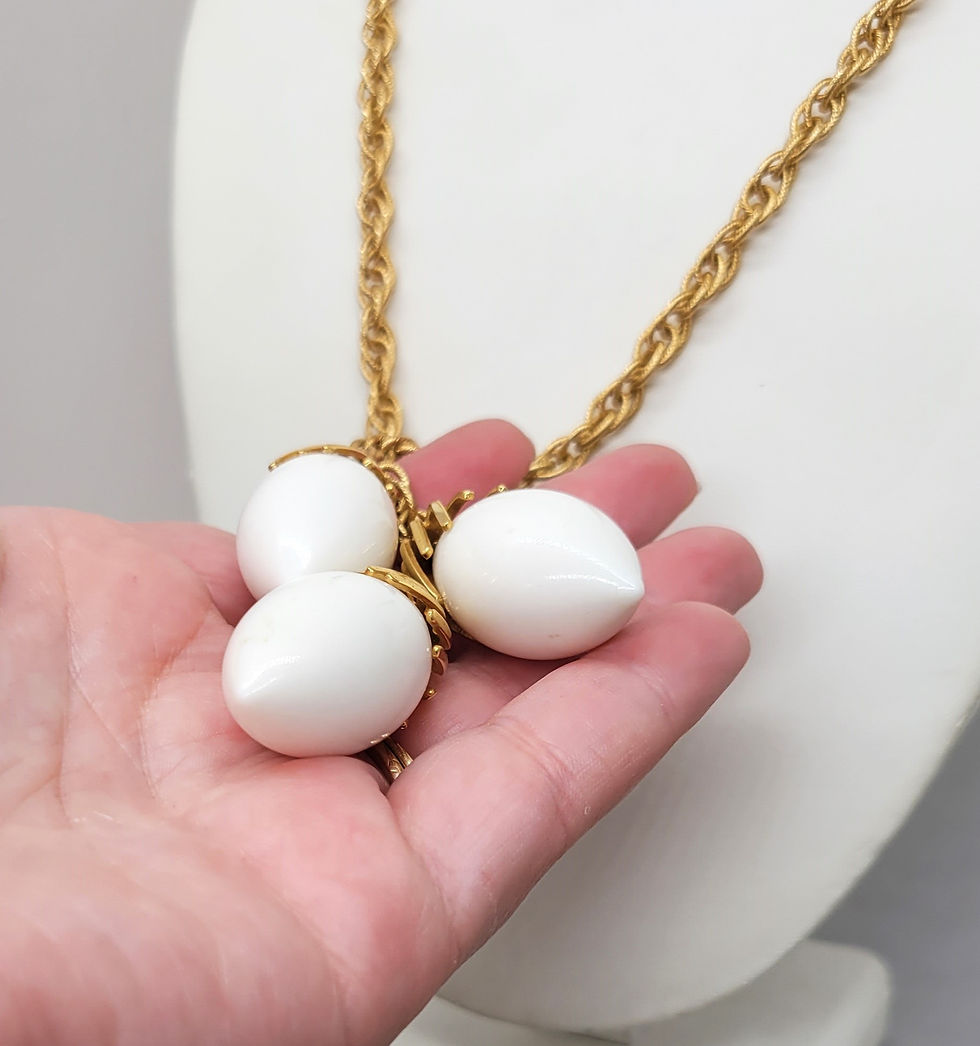 Thumbnail: Vintage 1960s Signed Napier Goldtone White Resin Drops Necklace
