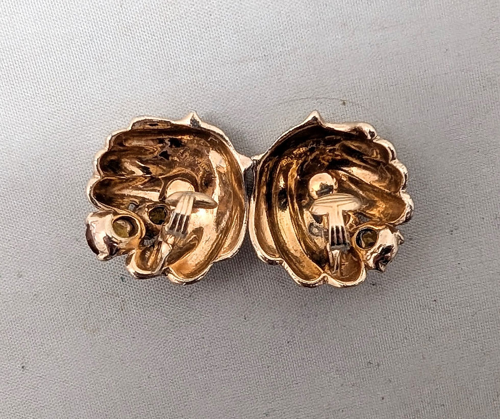 Thumbnail: Vintage 1950s Signed Castlecliff Goldtone Faux-Citrine Clip Earrings