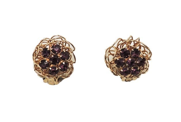 Vintage Napier Modernist Faux-Amethyst Flower Clip Earrings
