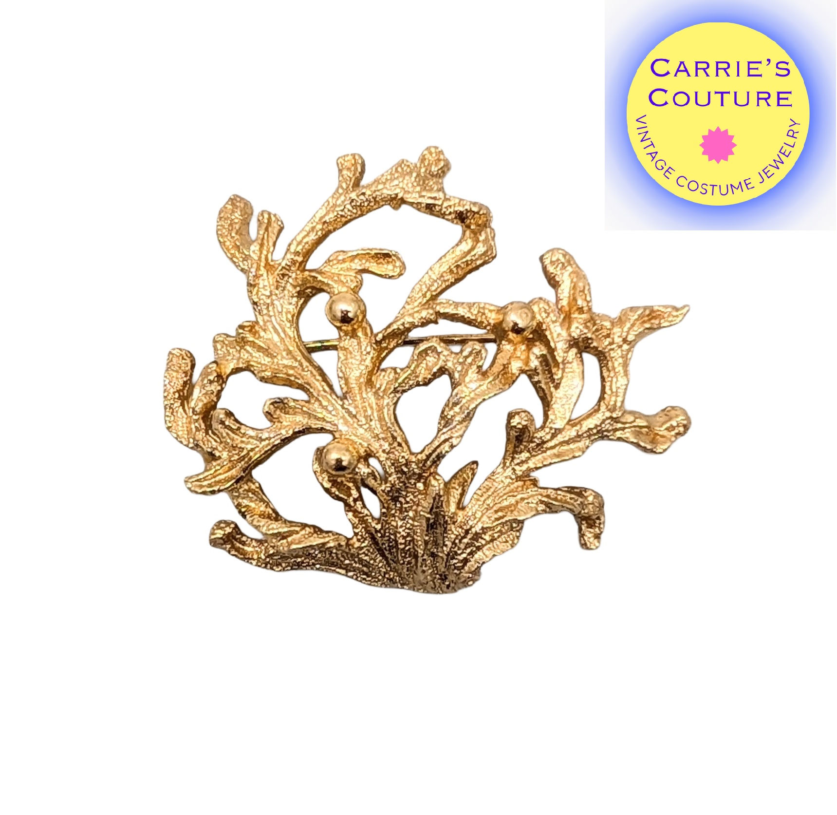 Vintage 1970s Signed Napier Goldtone "Coral" Brooch