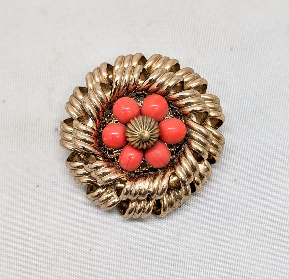 Thumbnail: Vintage 1950s Signed Napier Goldtone Faux-Coral Beaded Brooch