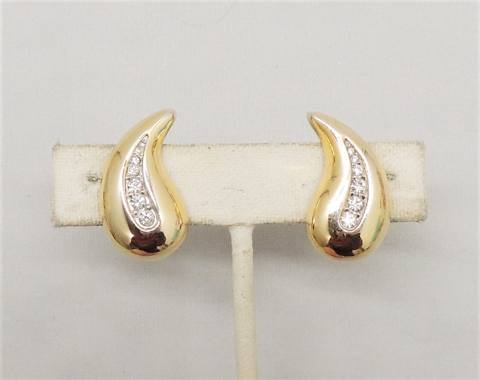 Thumbnail: Vintage 1980s Signed Napier Rhinestone Tear Drop Shaped Clip Earrings