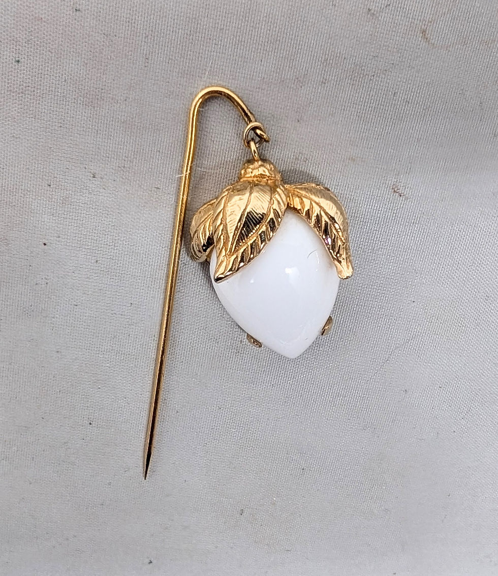 Thumbnail: Vintage 1960s Signed Castlecliff White Rhinestone Strawberry Dangle Jabot Brooch