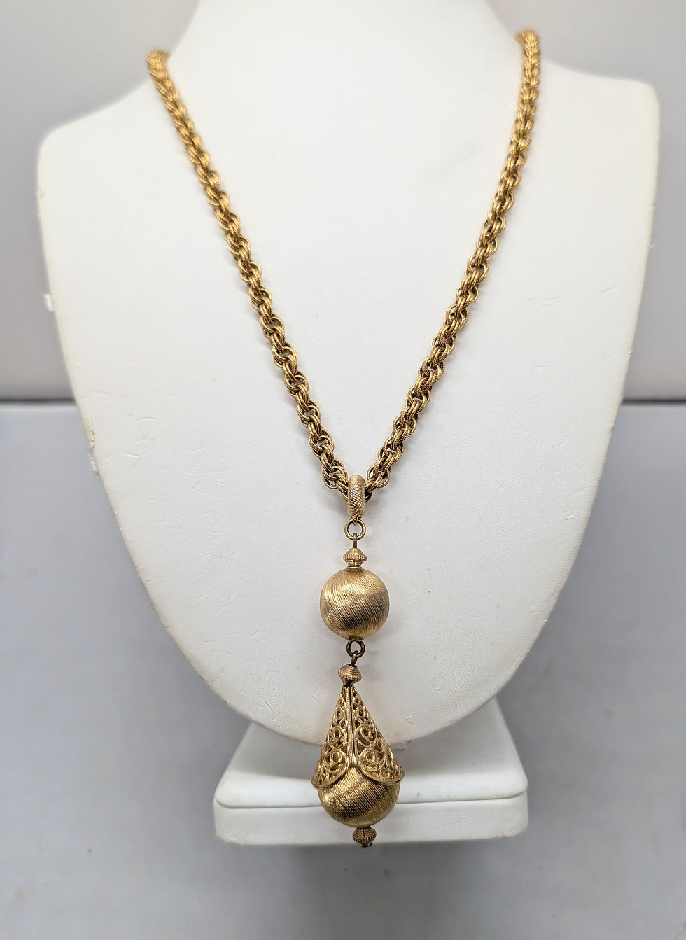 Thumbnail: Vintage Signed Monet Book Piece Goldtone Pendant Necklace, 1961