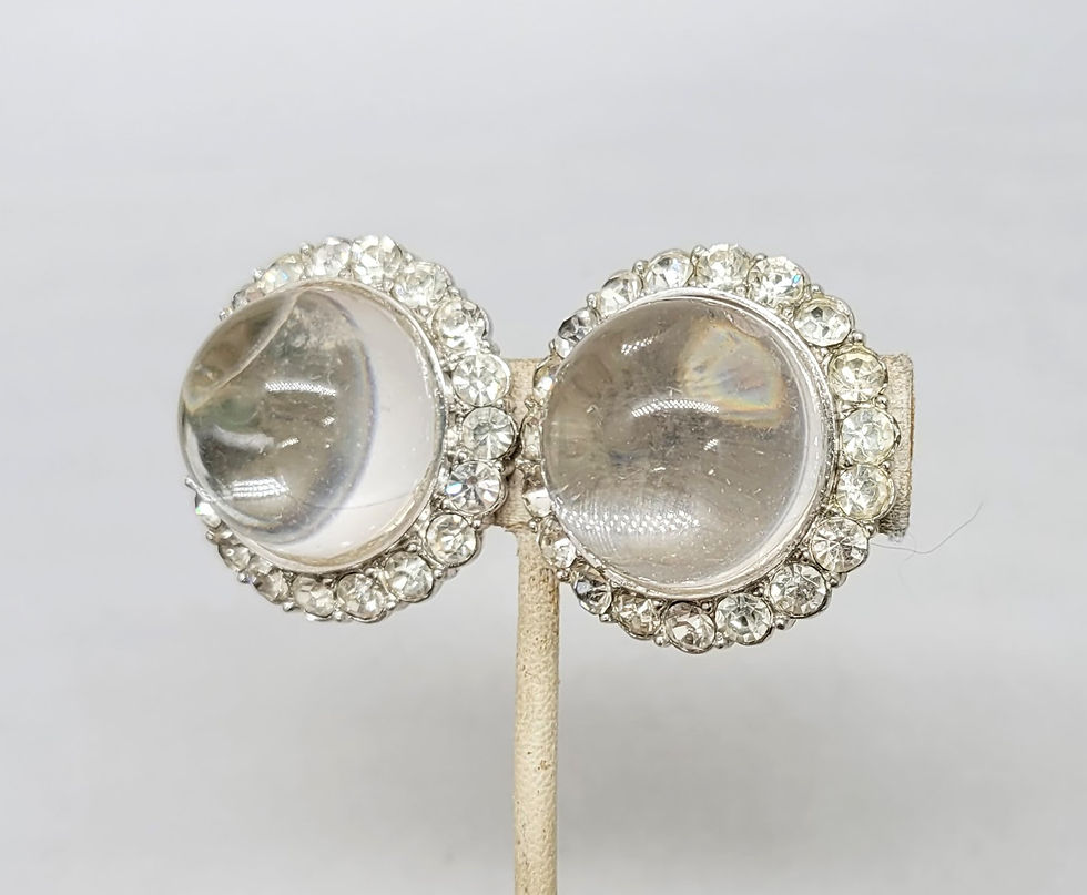 Thumbnail: Vintage 1960s Signed Castlecliff Clear Rhinestone Clip Earrings