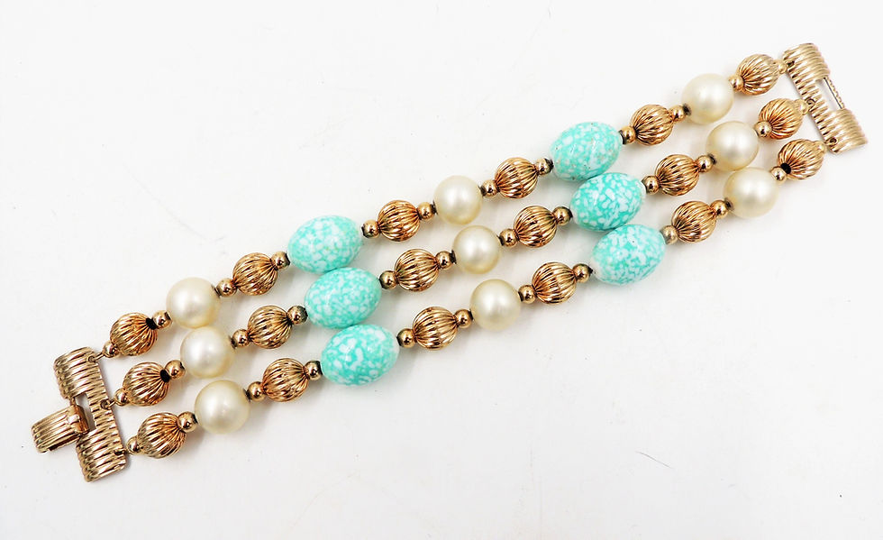 Thumbnail: 1960s Napier Faux-Pearl & Faux-Turquoise Bead Bracelet