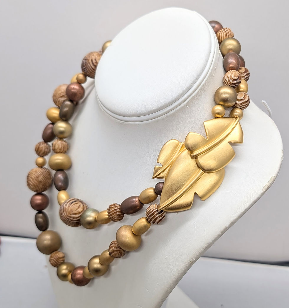 Thumbnail: Vintage 1980s Signed Givenchy Goldtone Beaded Leaf Necklace