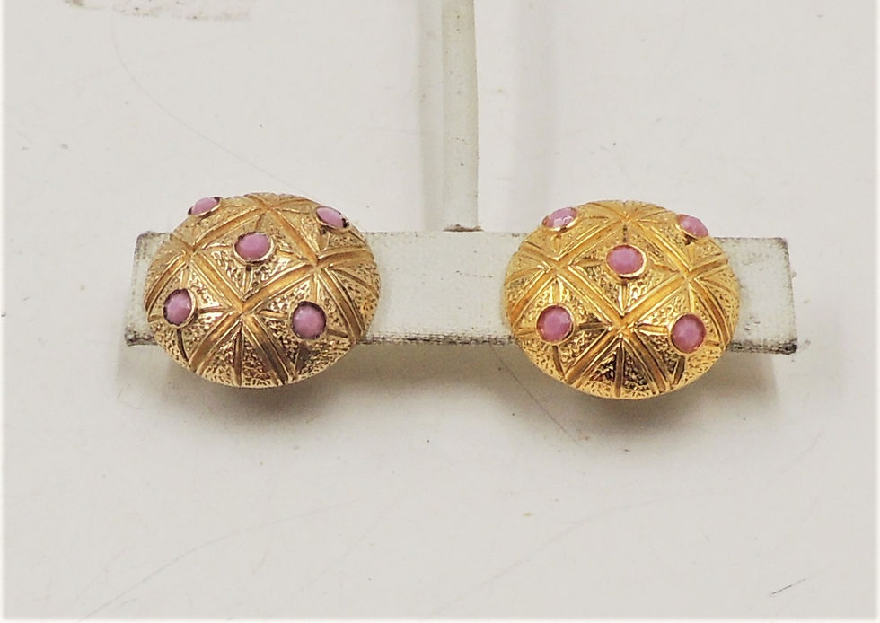 Thumbnail: Vintage 1960s Signed Castlecliff Round Pink Rhinestone Clip Earrings