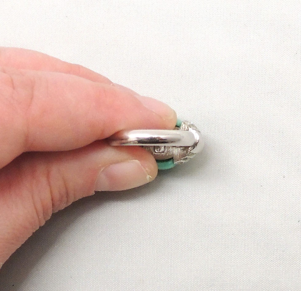 Thumbnail: Vintage Signed Crown Trifari Rhodium Plated Faux-Turquoise Ring