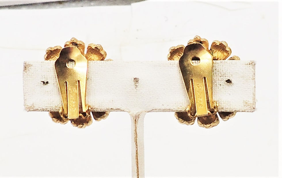 Thumbnail: Vintage Signed Hattie Carnegie Pave Flower Clip Earrings