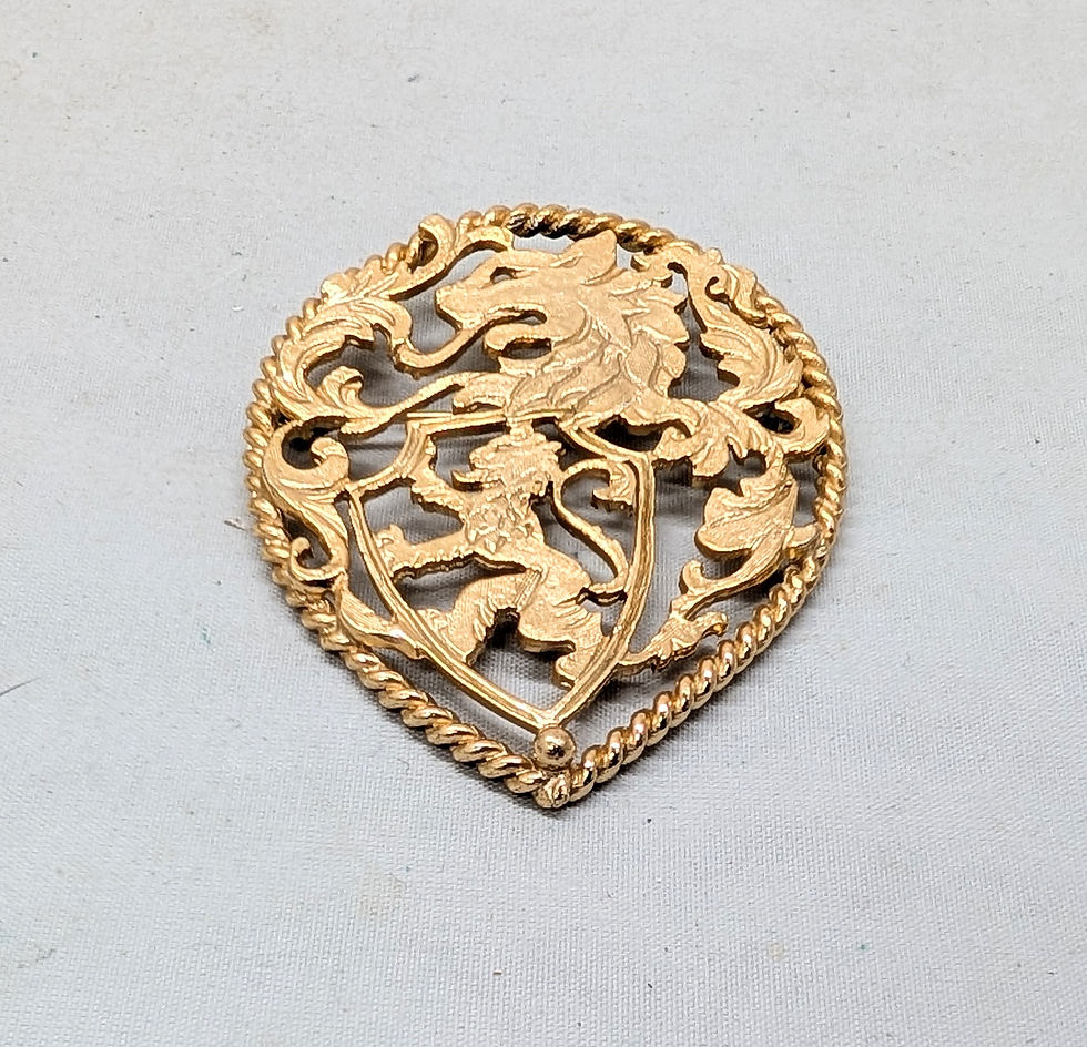 Thumbnail: Vintage 1970s Signed Napier Goldtone Cut Out Rearing Lion Coat of Arms Brooch