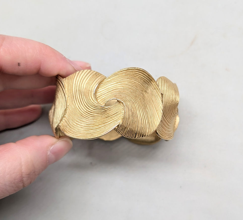Thumbnail: Vintage 1986 Signed Trifari Goldtone & Brown Enamel Cuff Bracelet
