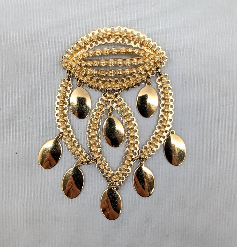 Thumbnail: Vintage Signed Monet Book Piece Goldtone "Sari" Dangle Brooch, 1971