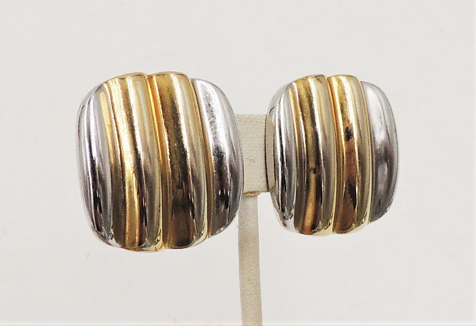 Thumbnail: Alexis Kirk Modernist Wavy Rhodium Plate & Goldtone Clip Earrings