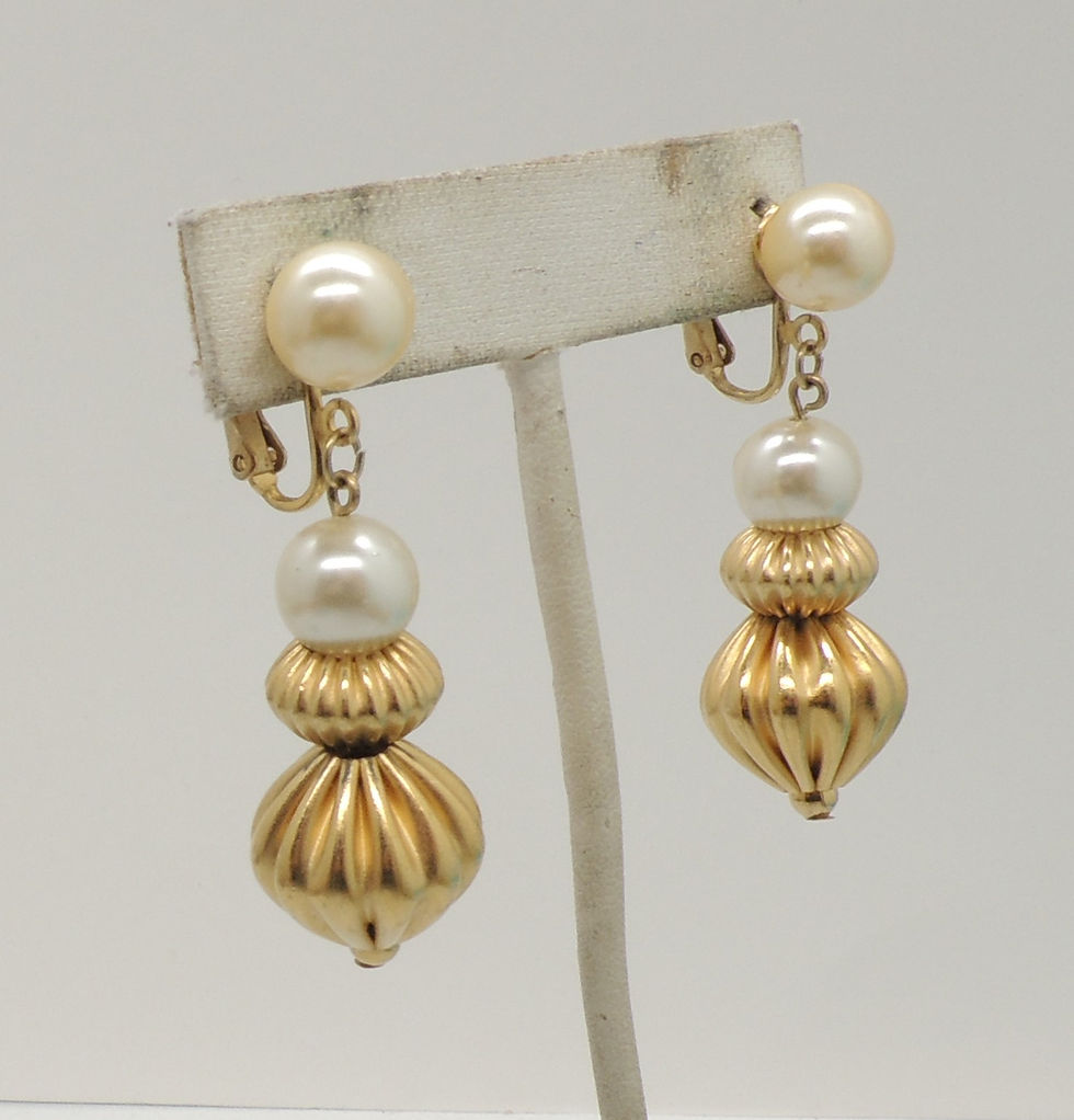 Thumbnail: Vintage Signed Napier Faux-Pearl Drop Pierced Earrings