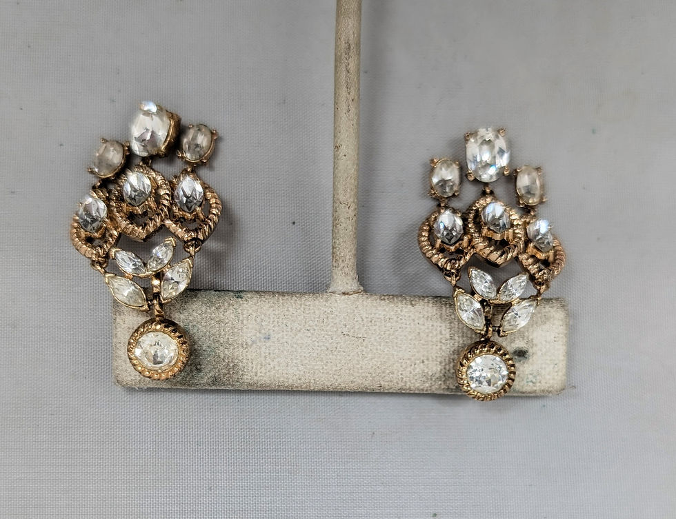 Thumbnail: Vintage 1950s Signed Crown Trifari Clear Rhinestone Chandelier Clip Earrings