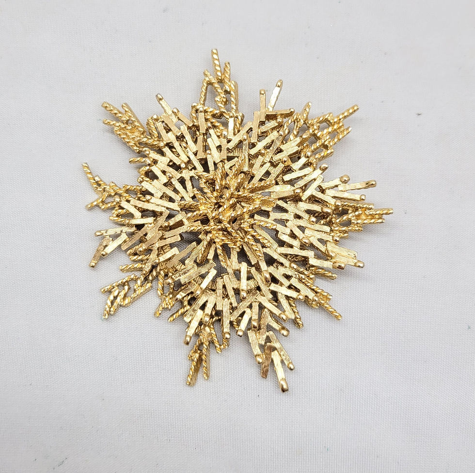 Thumbnail: Vintage Signed Monet Modernist Goldtone Snowflake Brooch