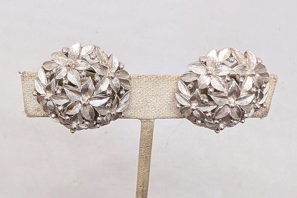 Thumbnail: Vintage 1960s Signed Trifari Round Domed Flower Clip Earrings