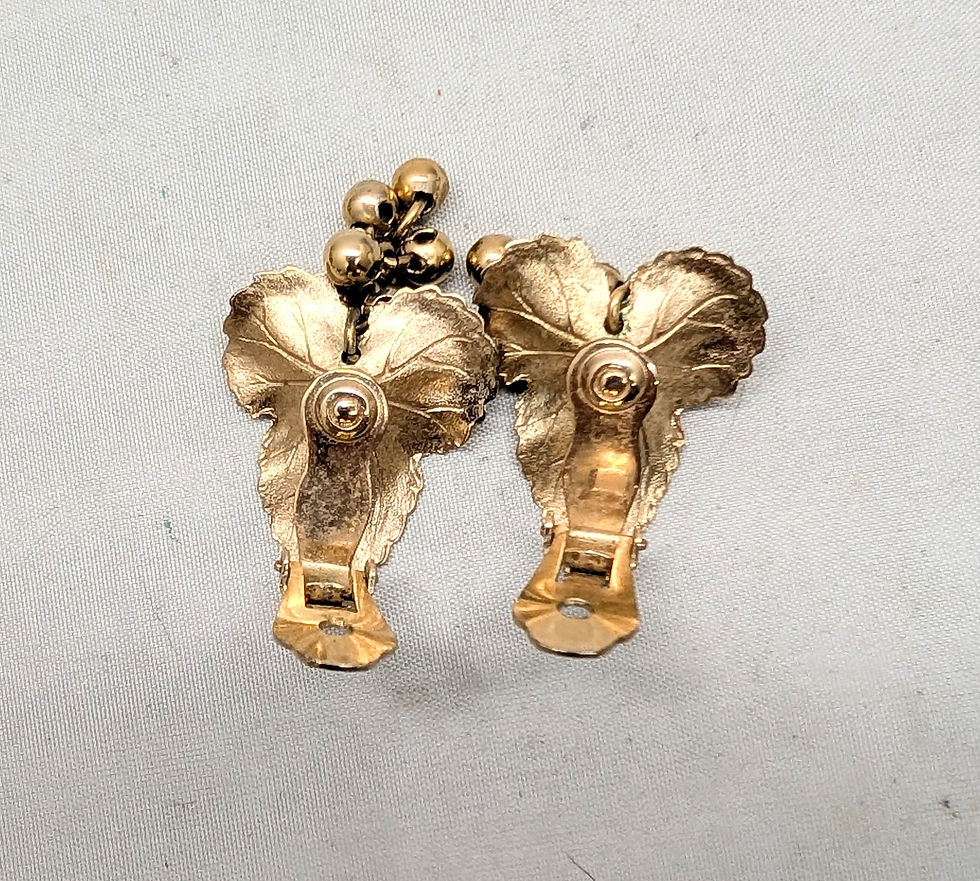 Thumbnail: Vintage Signed Napier Goldtone Grape Cluster Clip Earrings