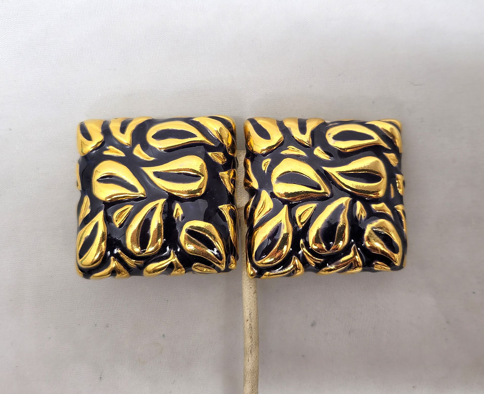 Thumbnail: Vintage Signed Escada Square Goldtone & Blue Enamel Clip Earrings