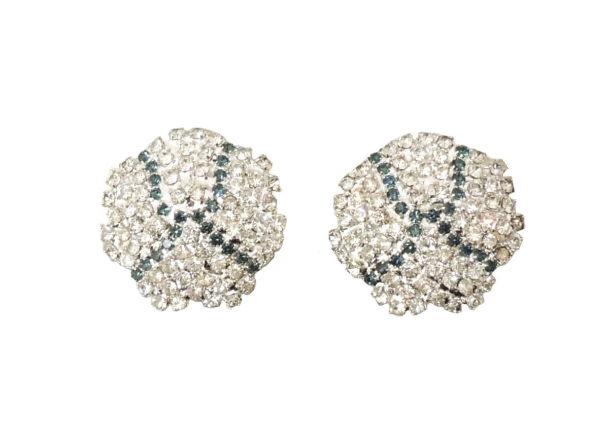 Vintage Signed Pauline Trigere Pavé Clear & Faux-Sapphire Clip Earrings