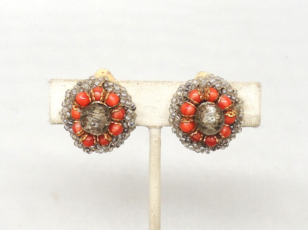 Thumbnail: Vintage 1960s Signed Ornella Italy Glass Beaded Clip Earrings
