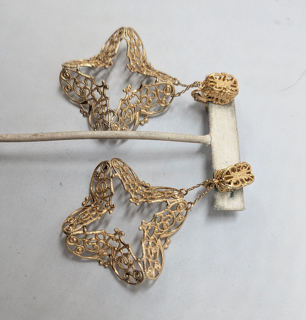 Thumbnail: Vintage 1970s Signed Napier Huge Goldtone Pendant Clip Earrings