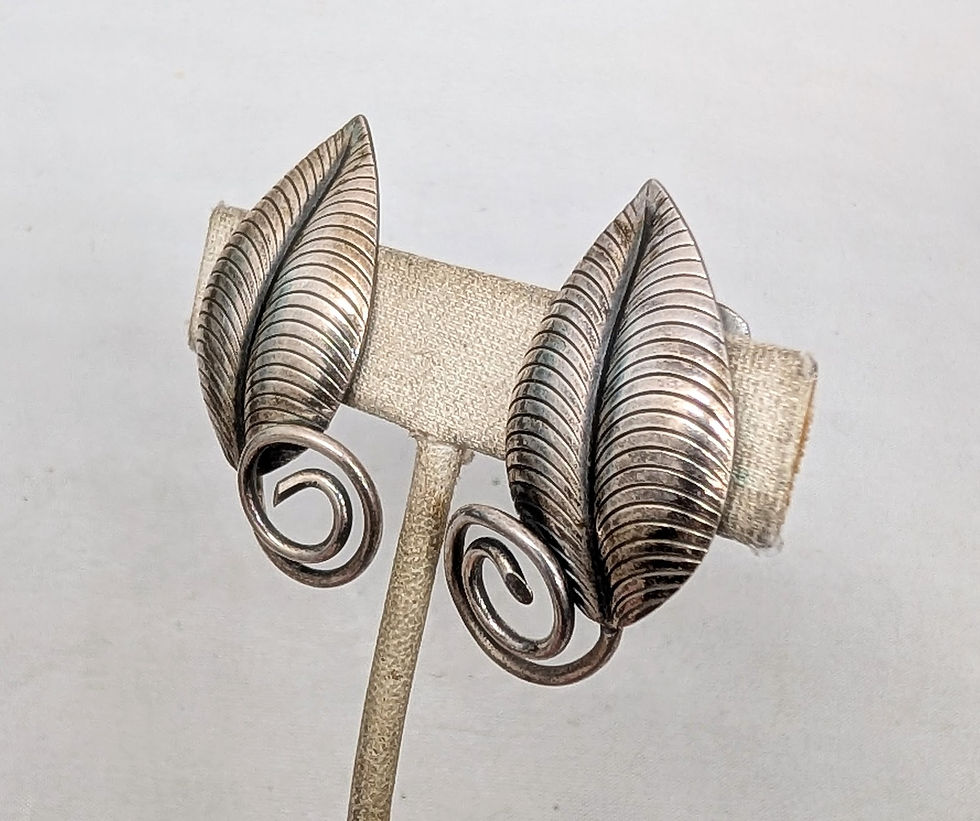 Thumbnail: Vintage Signed Napier Silvertone Linden Leaves Clip Earrings, 1954 Ad Piece