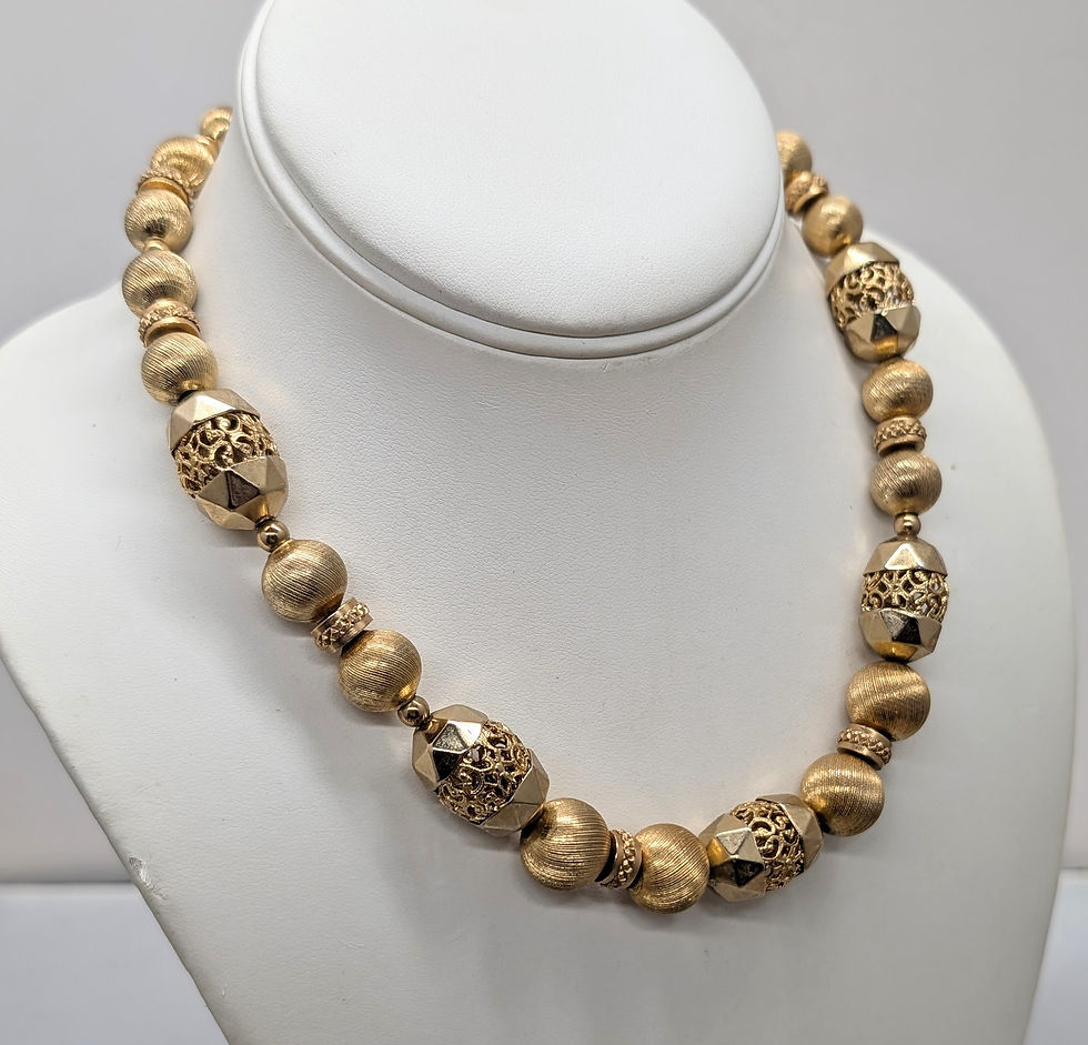Thumbnail: Vintage 1960s Signed Monet Goldtone Chunky Beaded Necklace