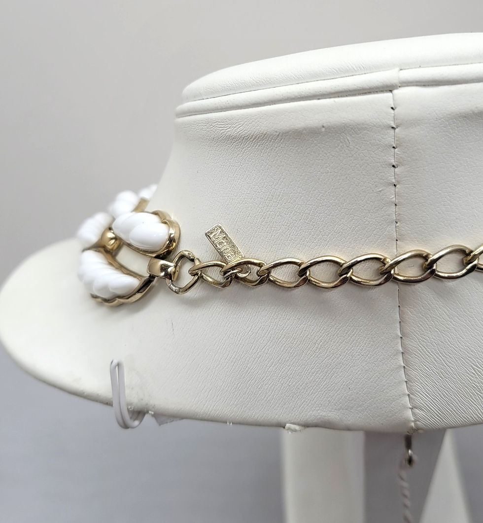 Thumbnail: Vintage 1950s Signed Monet Goldtone & White Resin Collar Necklace