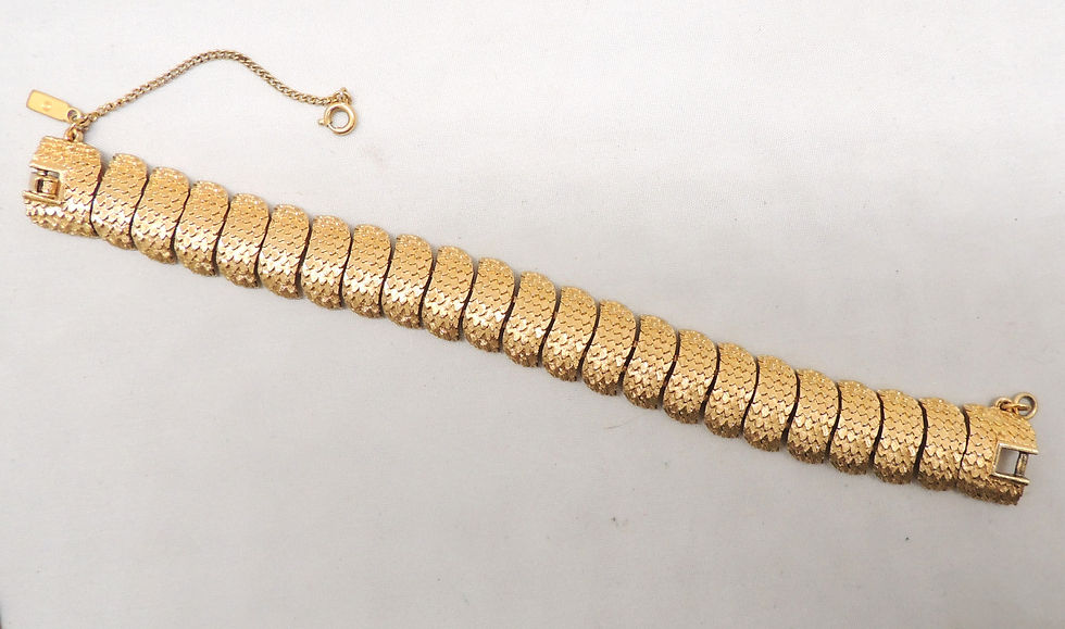 Thumbnail: Vintage Signed Monet Goldtone Textured Link Bracelet, 1963