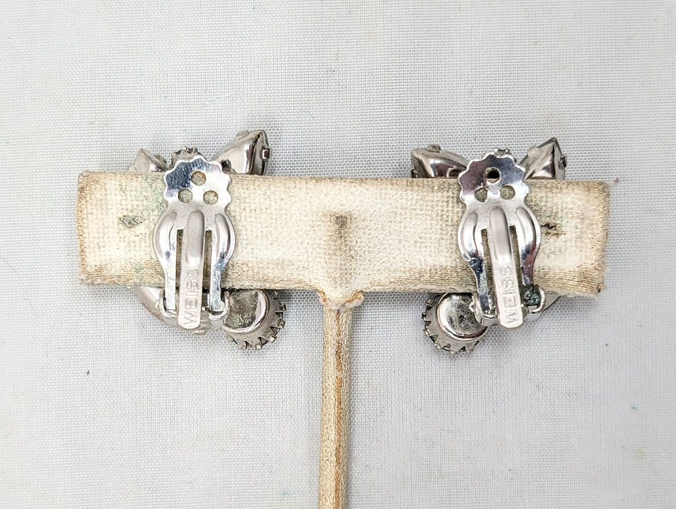 Thumbnail: Vintage 1960s Signed Weiss Givre & Blue Aurora Borealis Clip Earrings