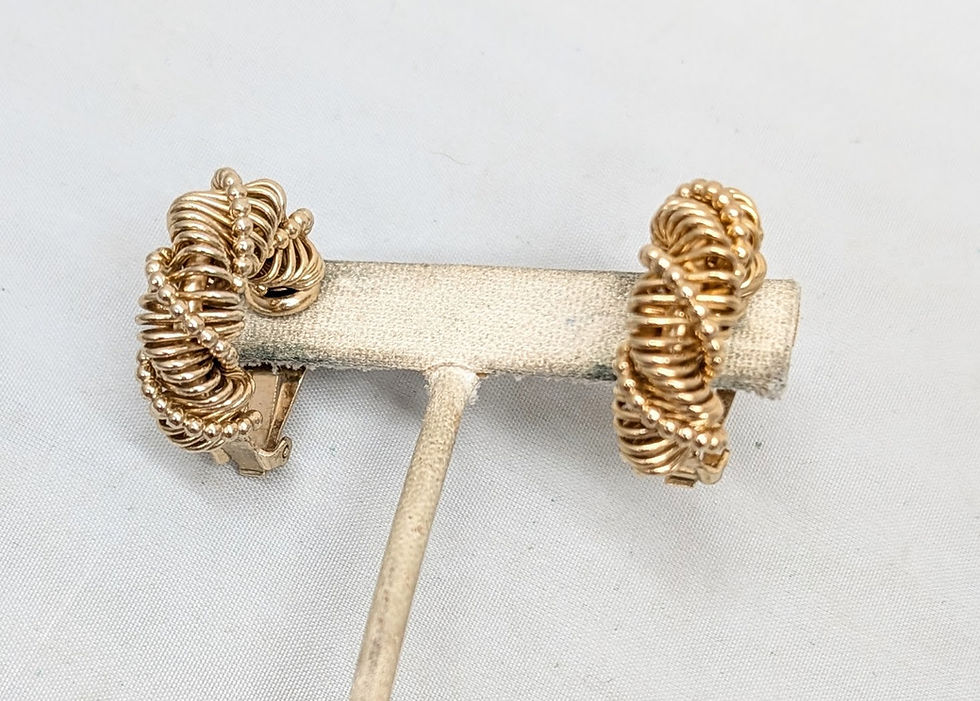Thumbnail: Vintage Signed Napier Looped Wire With Beaded Wrap Half Hoop Clip Earrings