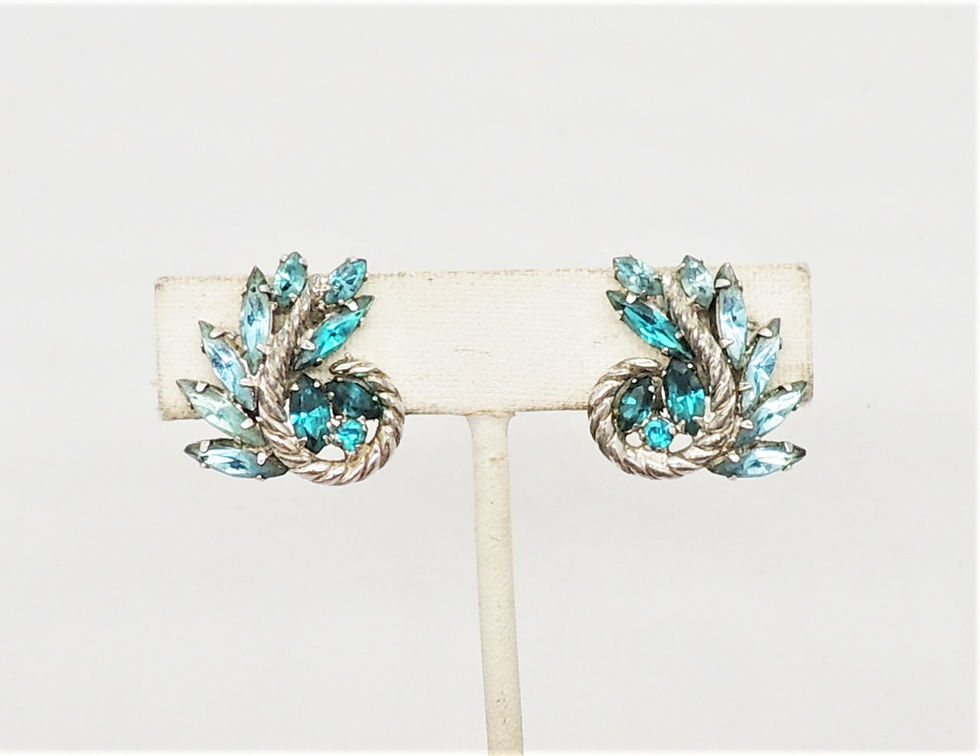 Thumbnail: Vintage 1960s Signed Napier Blue Ombre Rhinestone Clip Earrings