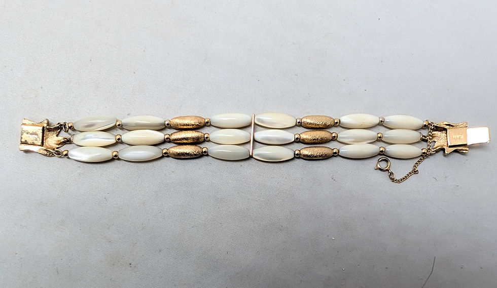 Thumbnail: Vintage Signed Napier Goldtone Mother-of-Pearl Beaded Bracelet