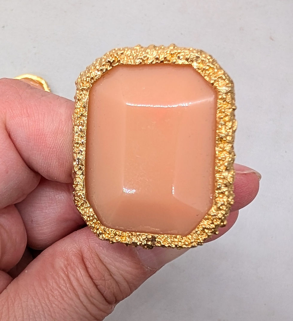 Thumbnail: Vintage 1980s Signed Les Bernard Rectangular Faux-Chalcedony Clip Earrings